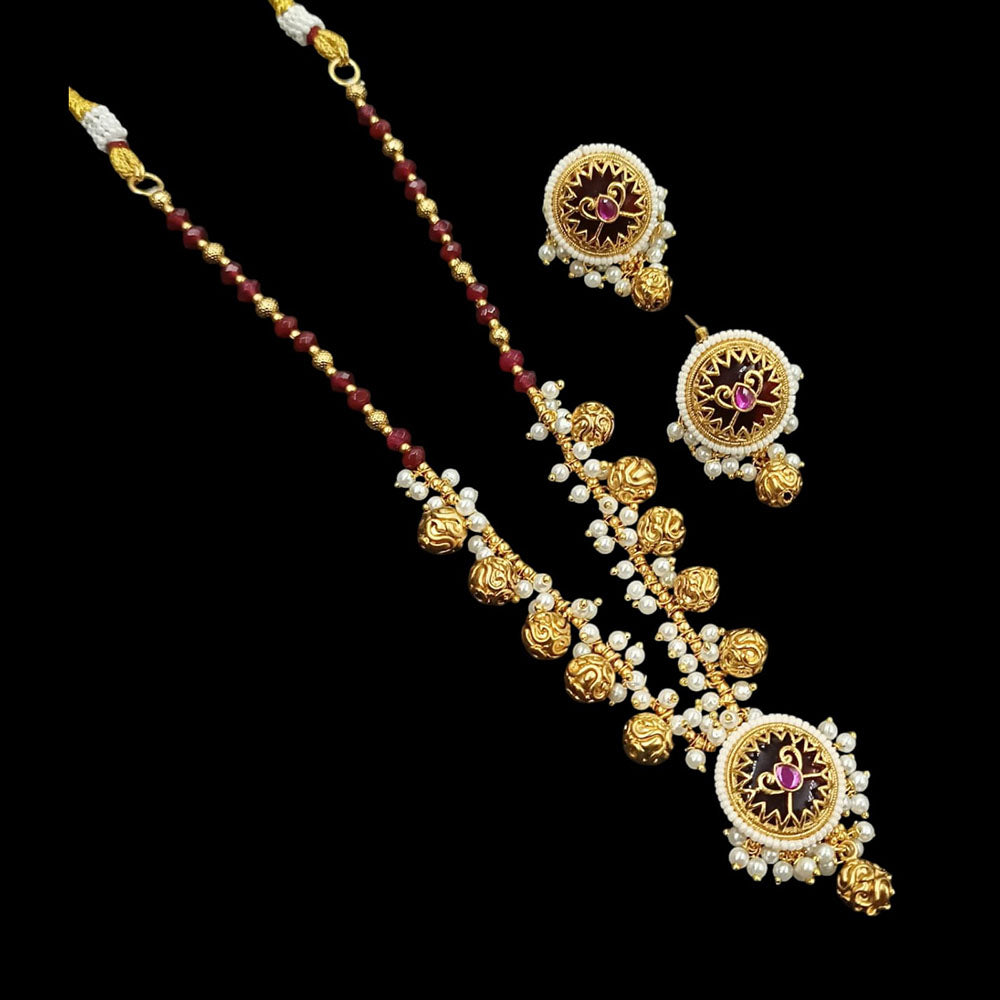 NAFJ Premium Pota Stone And Pearl Necklace Set