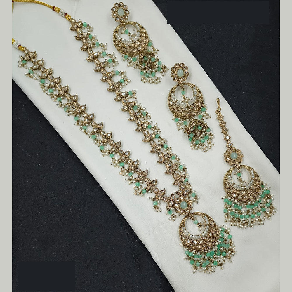 NAFJ Luxury Crystal Stone And Pearl Layered Long Necklace Set