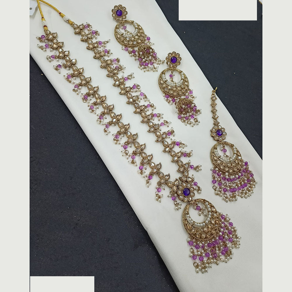 NAFJ Luxury Crystal Stone And Pearl Layered Long Necklace Set