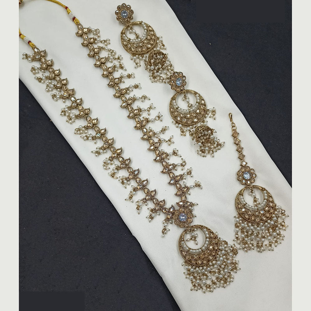 NAFJ Luxury Crystal Stone And Pearl Layered Long Necklace Set