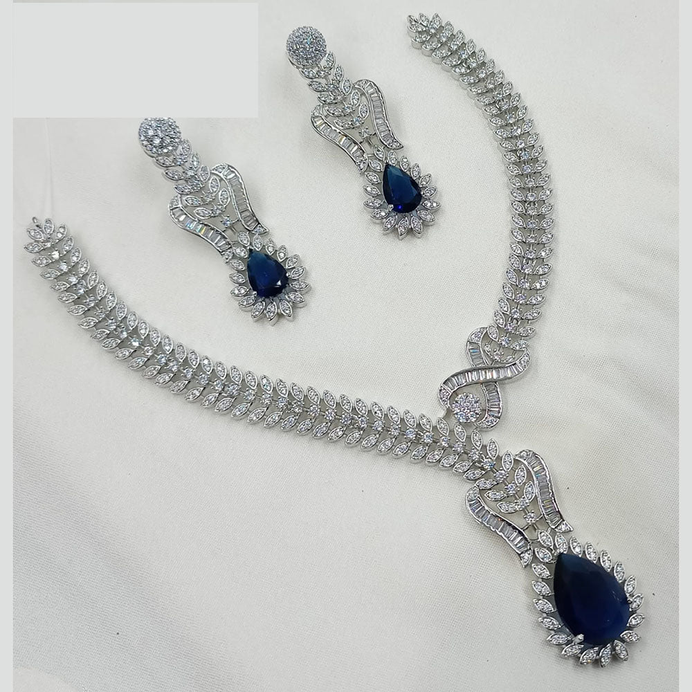 NAFJ Glamorous Rhodium Plated American Diamond Necklace Set