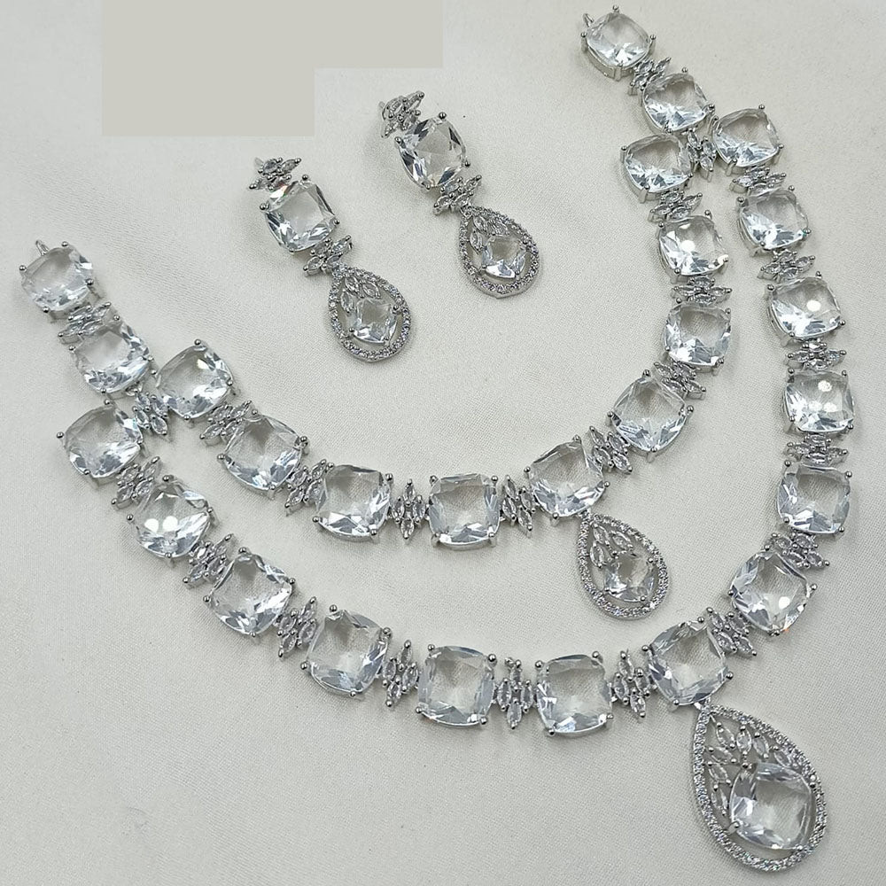 NAFJ Glamorous Rhodium Plated American Diamond Necklace Set