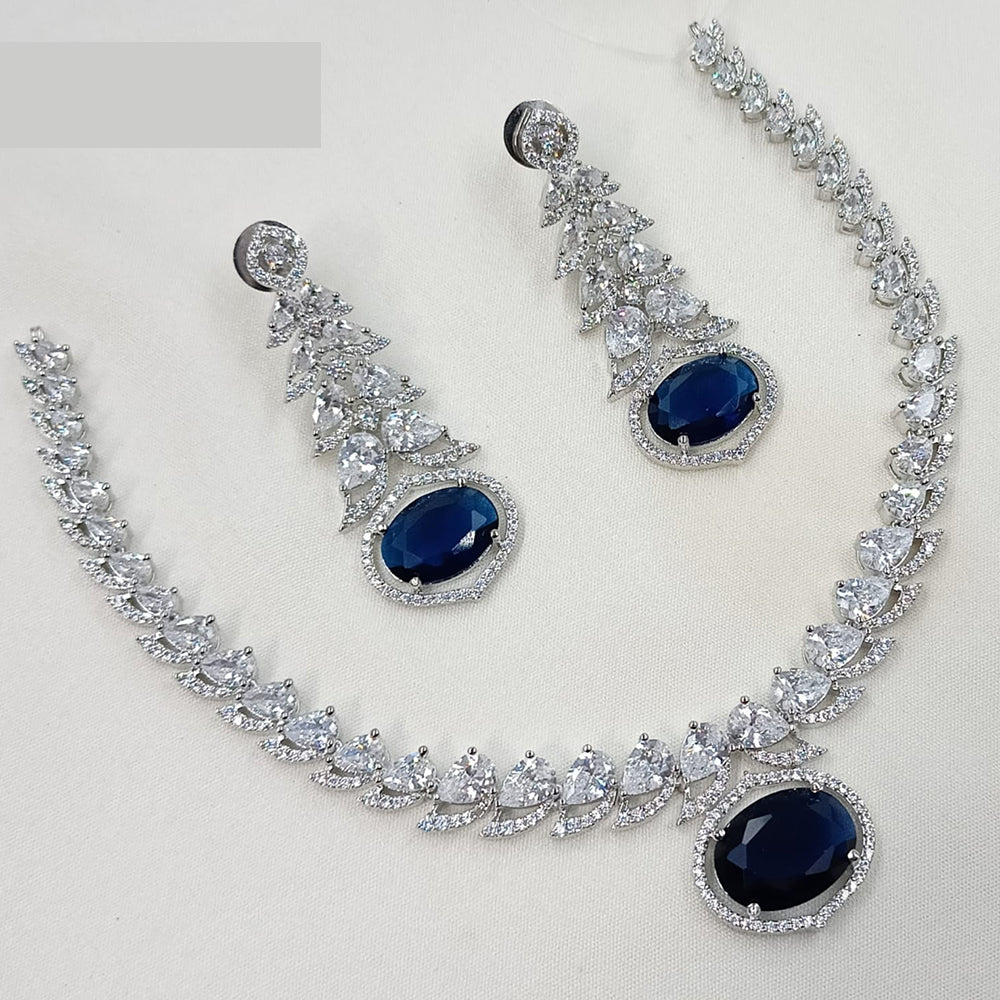 NAFJ Glamorous Rhodium Plated American Diamond Necklace Set