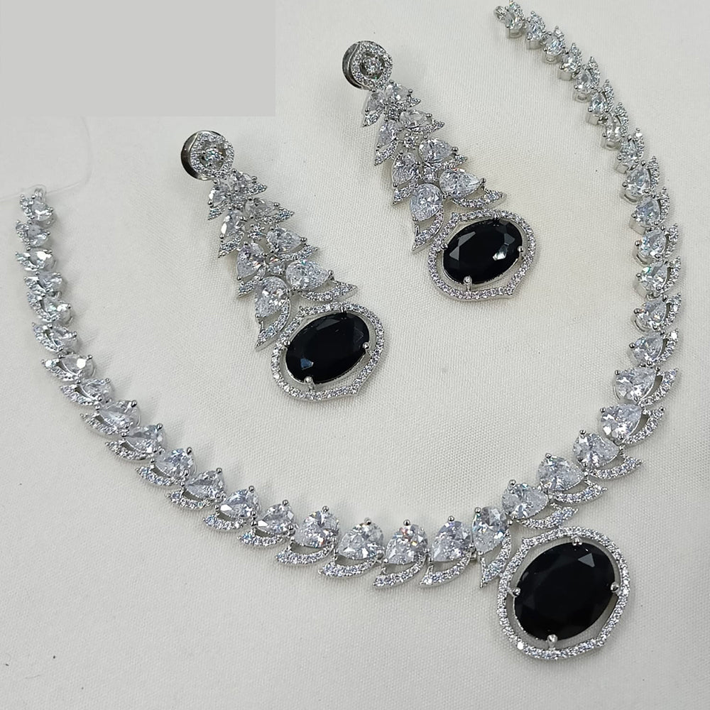 NAFJ Glamorous Rhodium Plated American Diamond Necklace Set