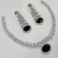 NAFJ Glamorous Rhodium Plated American Diamond Necklace Set