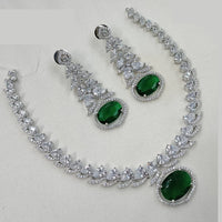 NAFJ Glamorous Rhodium Plated American Diamond Necklace Set