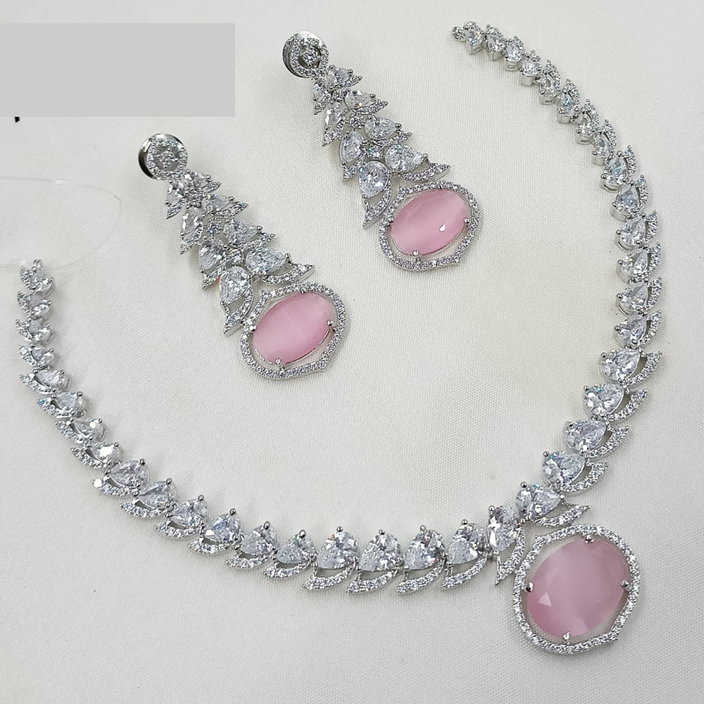 NAFJ Glamorous Rhodium Plated American Diamond Necklace Set