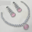 NAFJ Glamorous Rhodium Plated American Diamond Necklace Set