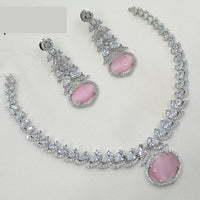 NAFJ Glamorous Rhodium Plated American Diamond Necklace Set