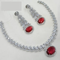 NAFJ Glamorous Rhodium Plated American Diamond Necklace Set