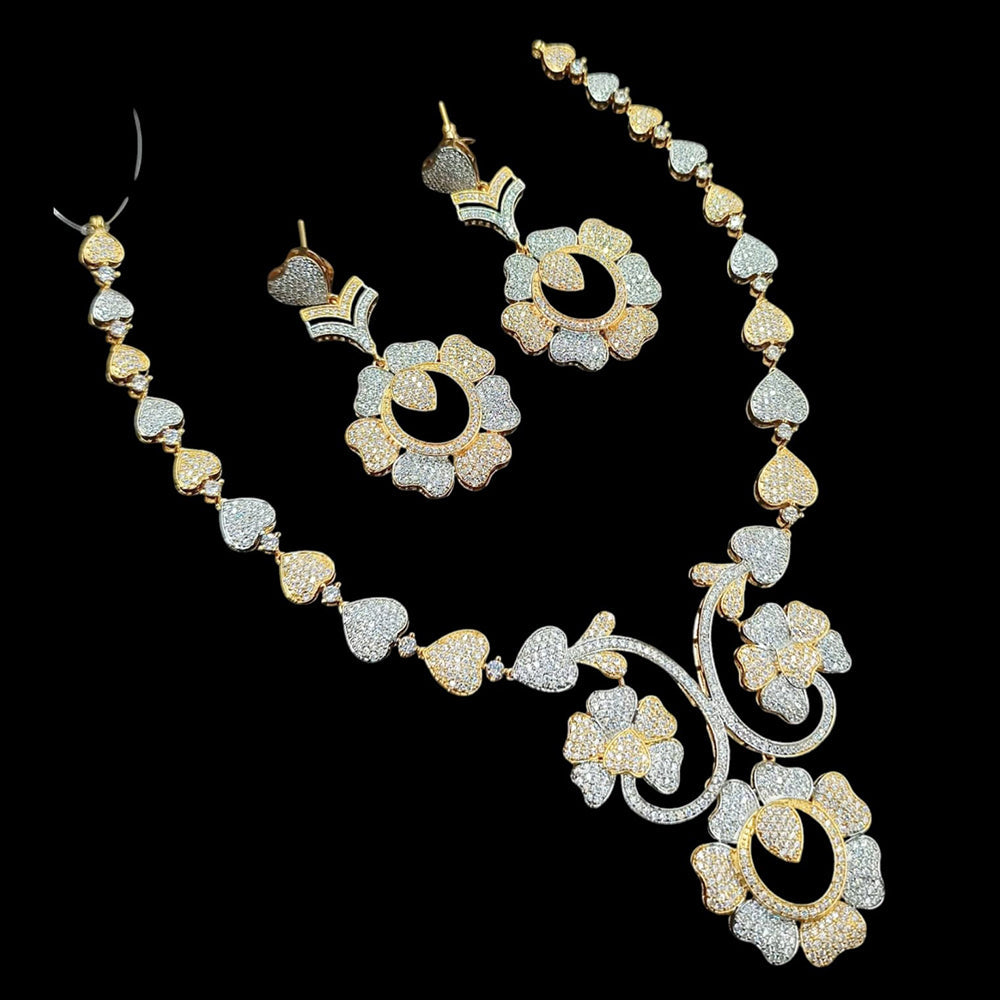 NAFJ Trendy 2 Tone Plated Flower Design American Diamond Necklace Set