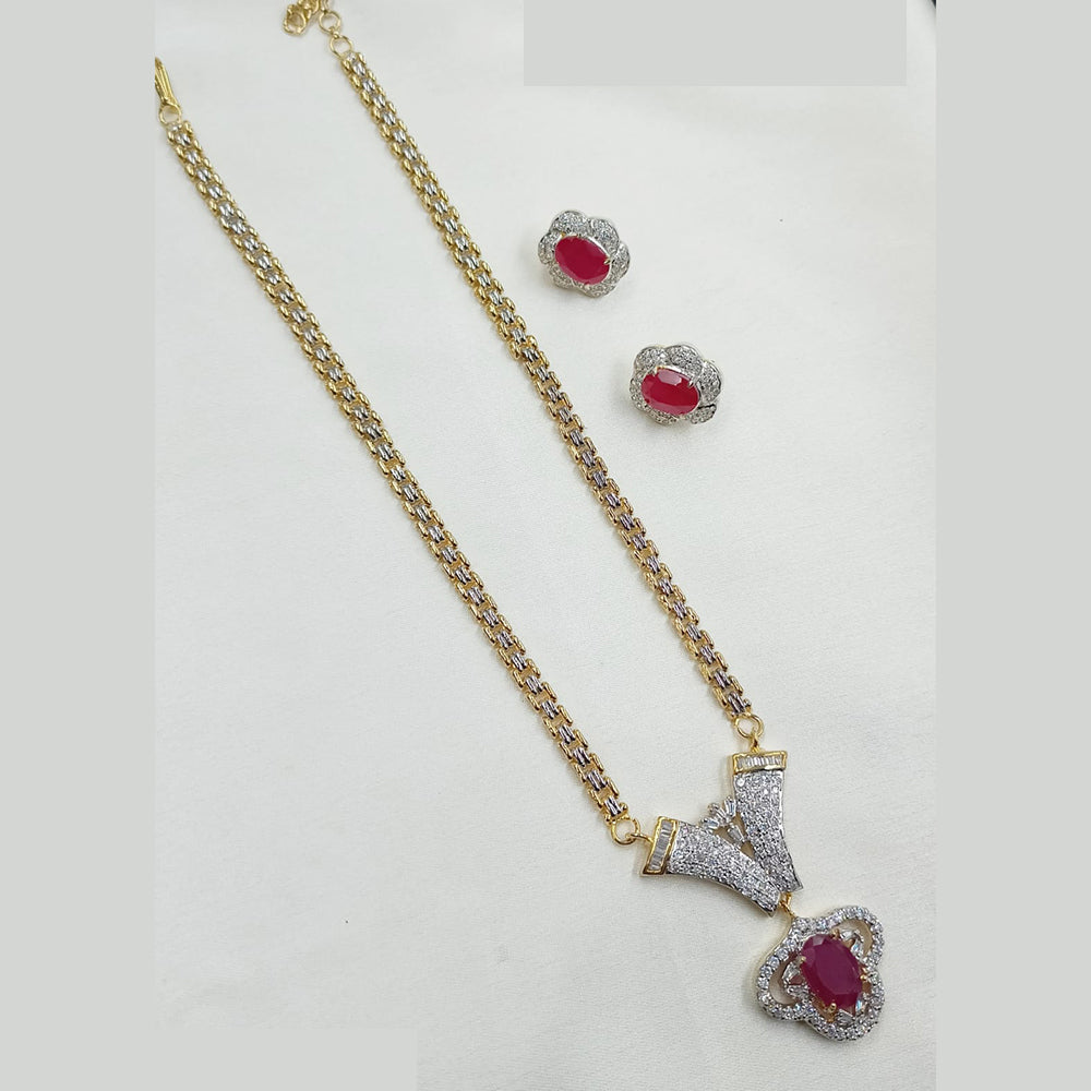NAFJ Sparkling Elegance Gold Plated Long American Diamond Necklace Set for Weddings & Parties