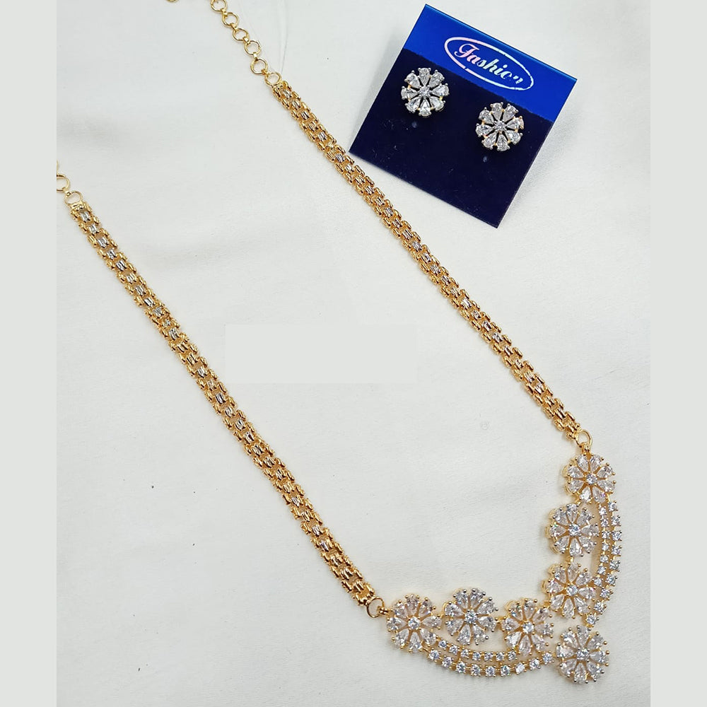 NAFJ Sparkling Elegance Gold Plated Long American Diamond Necklace Set for Weddings & Parties