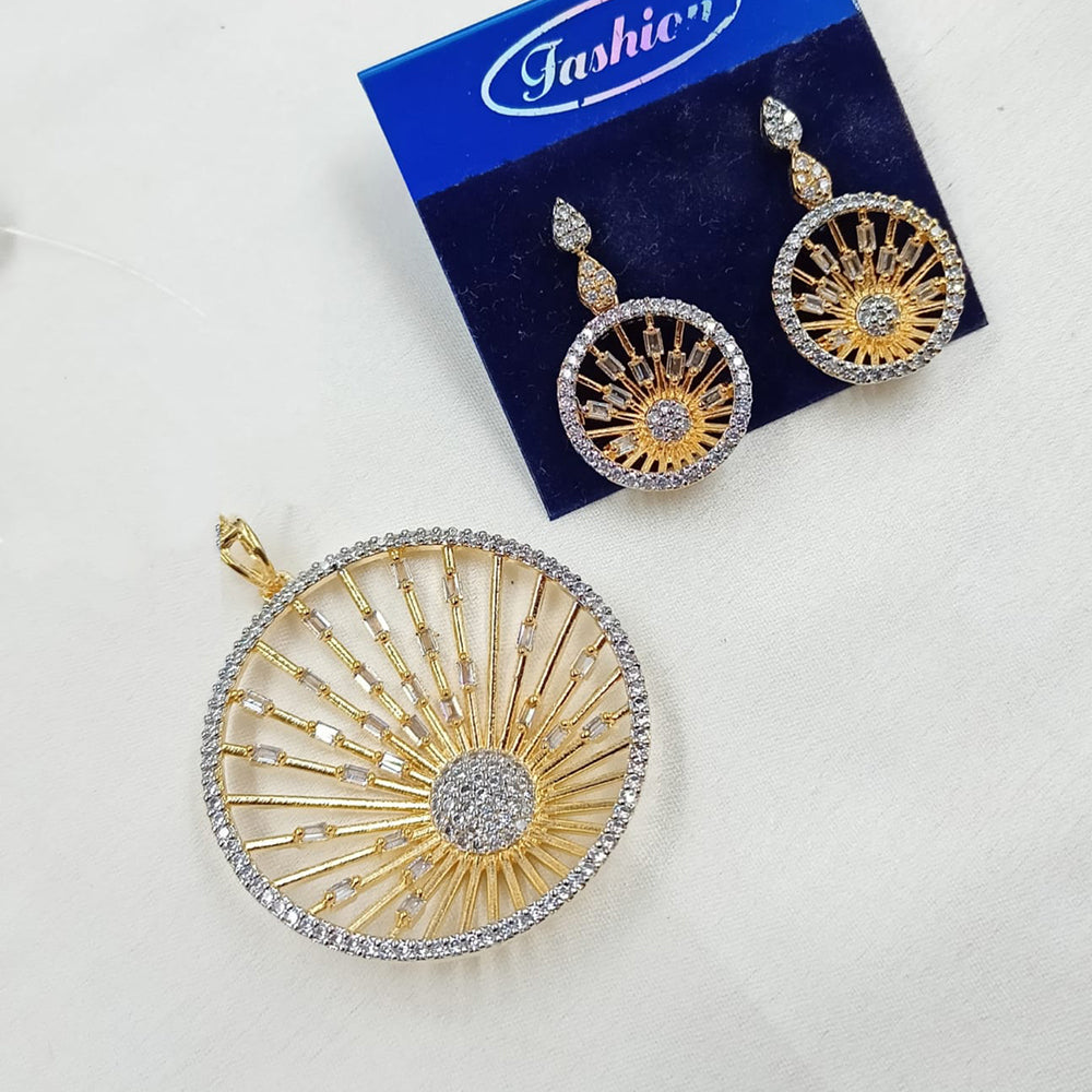 NAFJ Eternal Spark Gold Plated American Diamond Pendant Jewelry Set for Women & Girls