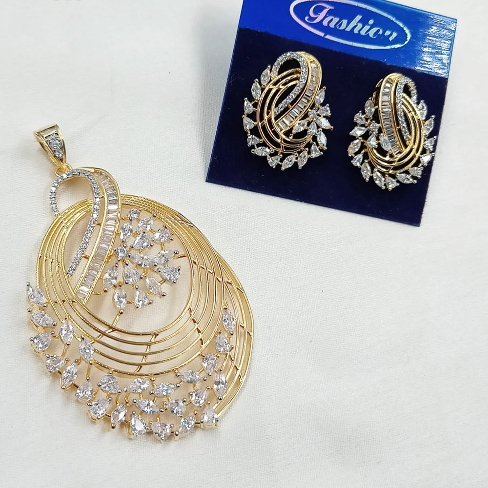 NAFJ Eternal Spark Gold Plated American Diamond Pendant Jewelry Set for Women & Girls