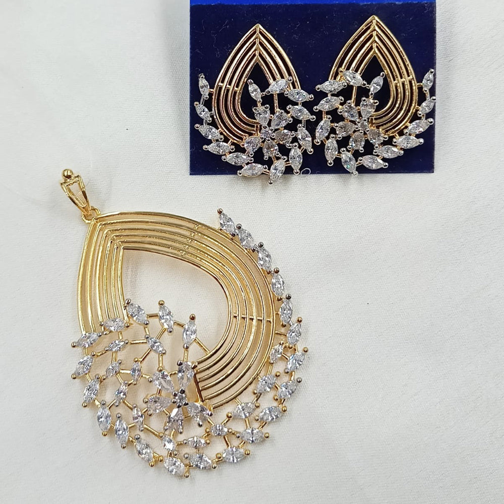 NAFJ Eternal Spark Gold Plated American Diamond Pendant Jewelry Set for Women & Girls