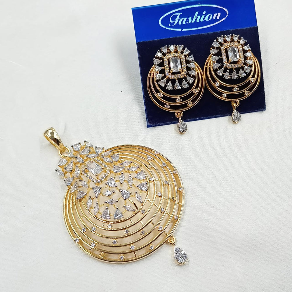 NAFJ Eternal Spark Gold Plated American Diamond Pendant Jewelry Set for Women & Girls