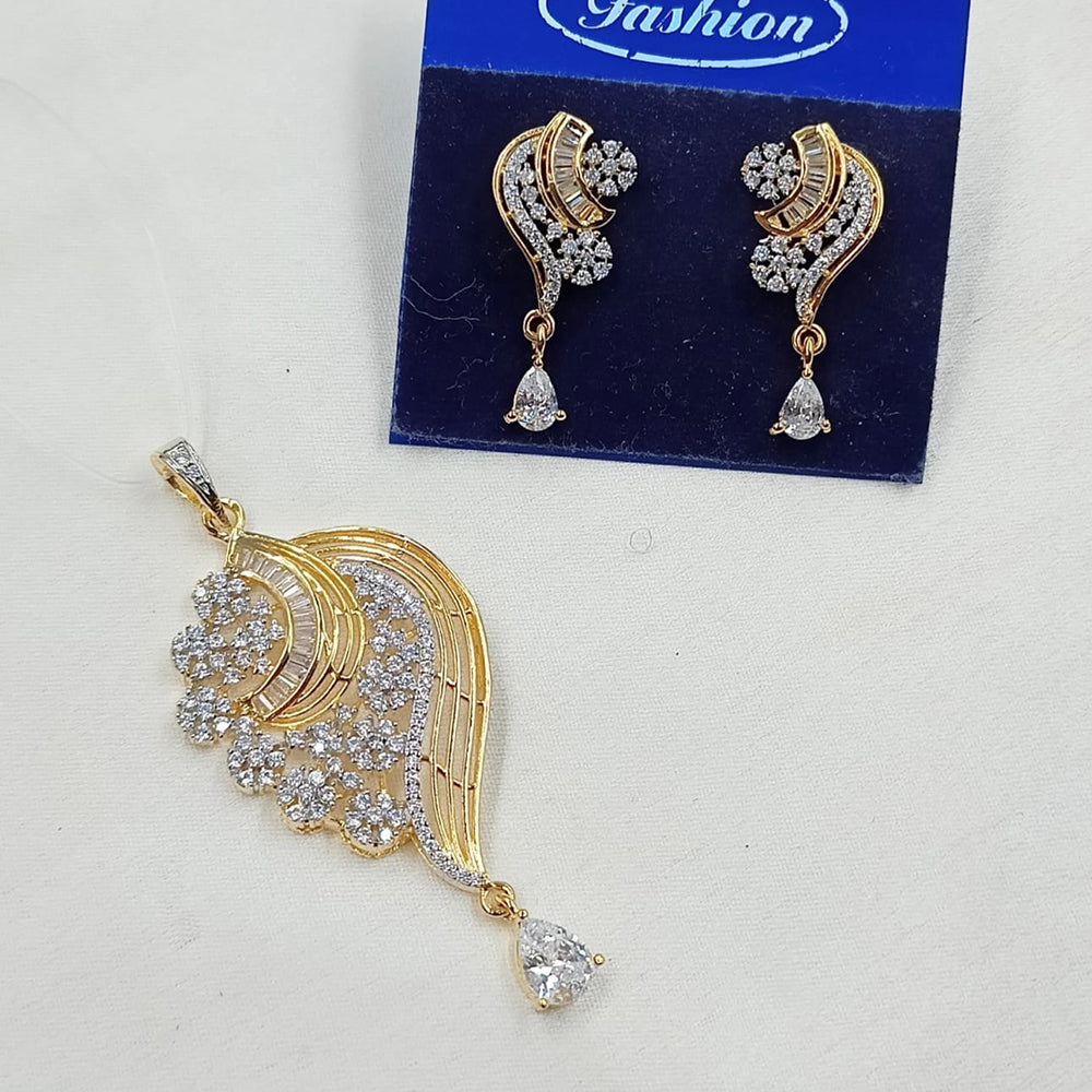 NAFJ Eternal Spark Gold Plated American Diamond Pendant Jewelry Set for Women & Girls