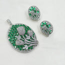 NAFJ Dazzle Bloom Rodium Plated  American Diamond Pendant Set with Matching Earrings