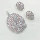 NAFJ Dazzle Bloom Rodium Plated  American Diamond Pendant Set with Matching Earrings