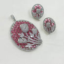 NAFJ Dazzle Bloom Rodium Plated  American Diamond Pendant Set with Matching Earrings