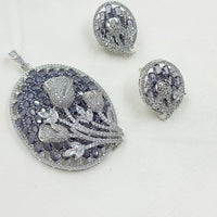 NAFJ Dazzle Bloom Rodium Plated  American Diamond Pendant Set with Matching Earrings