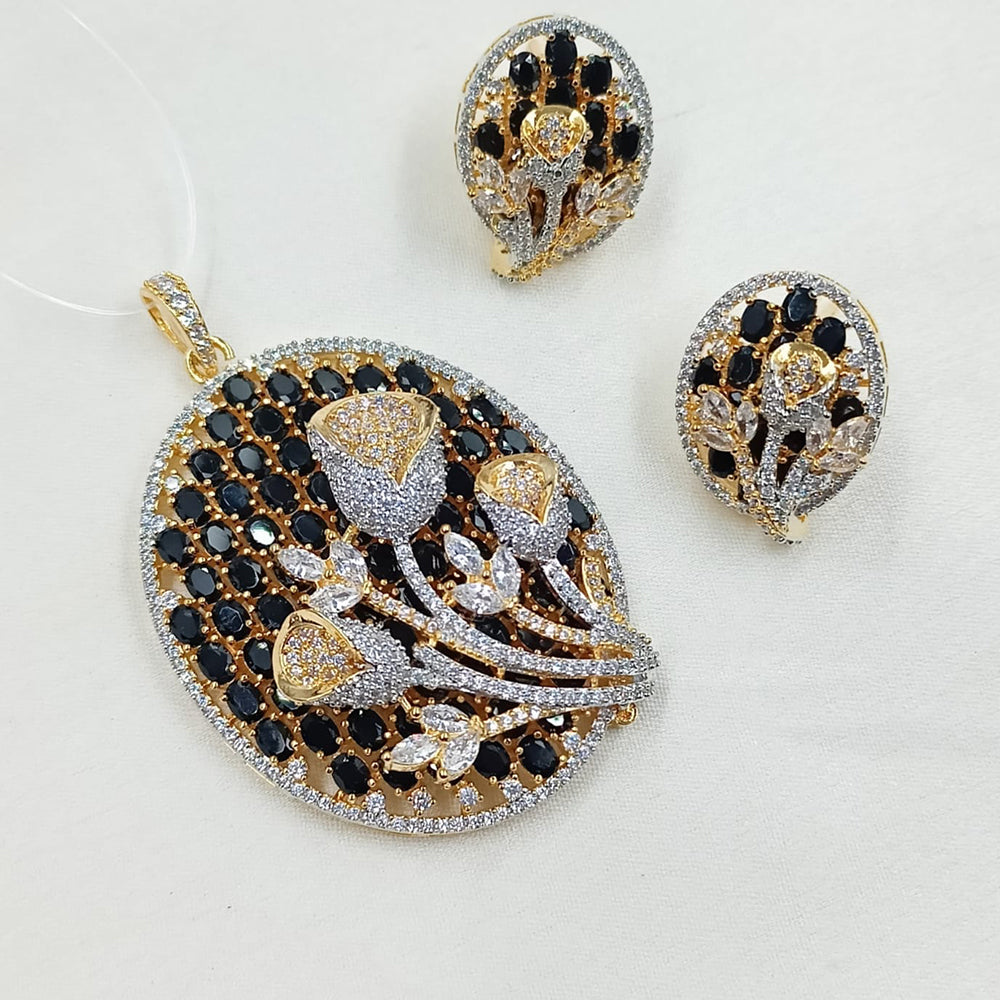 NAFJ Eternal Spark Gold Plated American Diamond Pendant Jewelry Set for Women & Girls