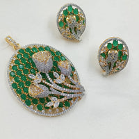 NAFJ Eternal Spark Gold Plated American Diamond Pendant Jewelry Set for Women & Girls