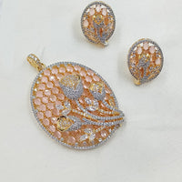 NAFJ Eternal Spark Gold Plated American Diamond Pendant Jewelry Set for Women & Girls