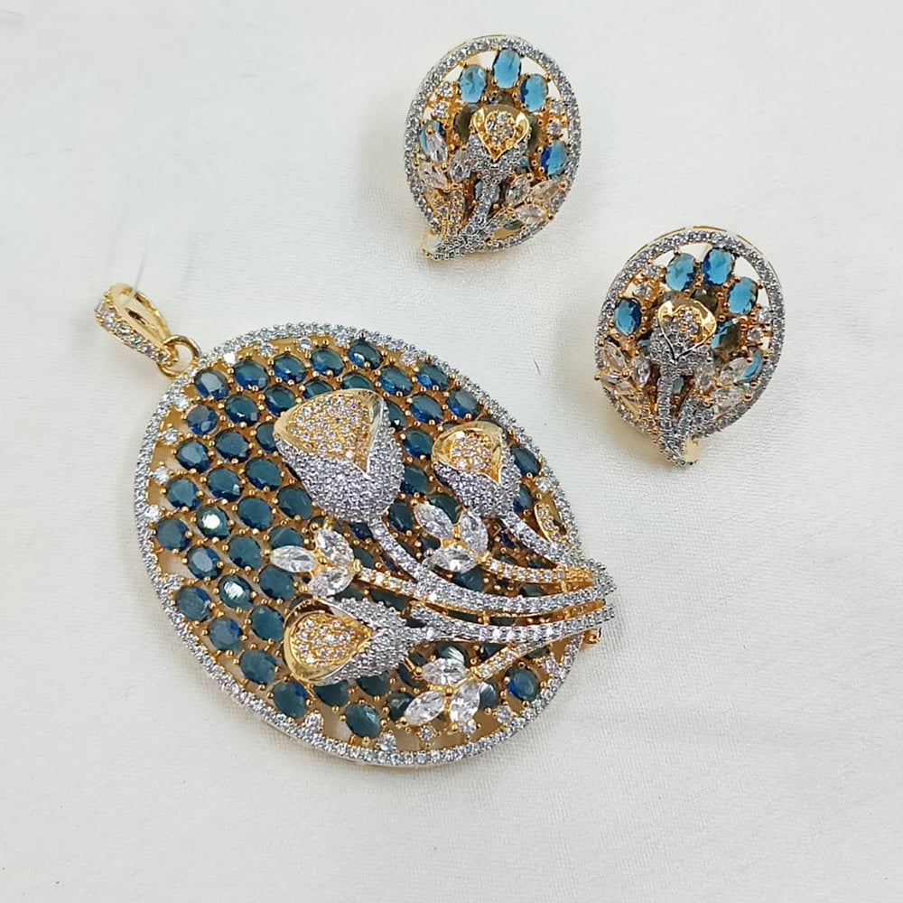 NAFJ Eternal Spark Gold Plated American Diamond Pendant Jewelry Set for Women & Girls