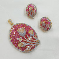 NAFJ Eternal Spark Gold Plated American Diamond Pendant Jewelry Set for Women & Girls