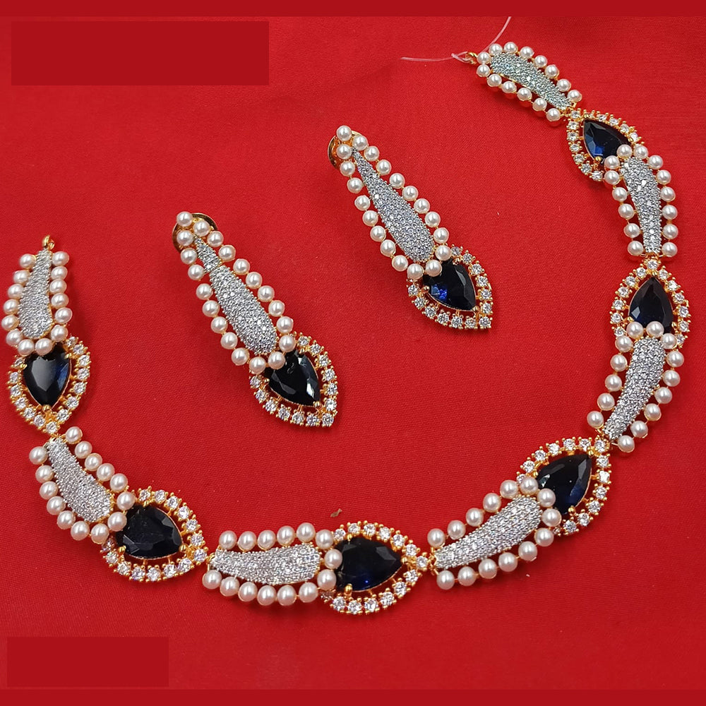 NAFJ Celestial Shine American Diamond Necklace Set with Pearl Work