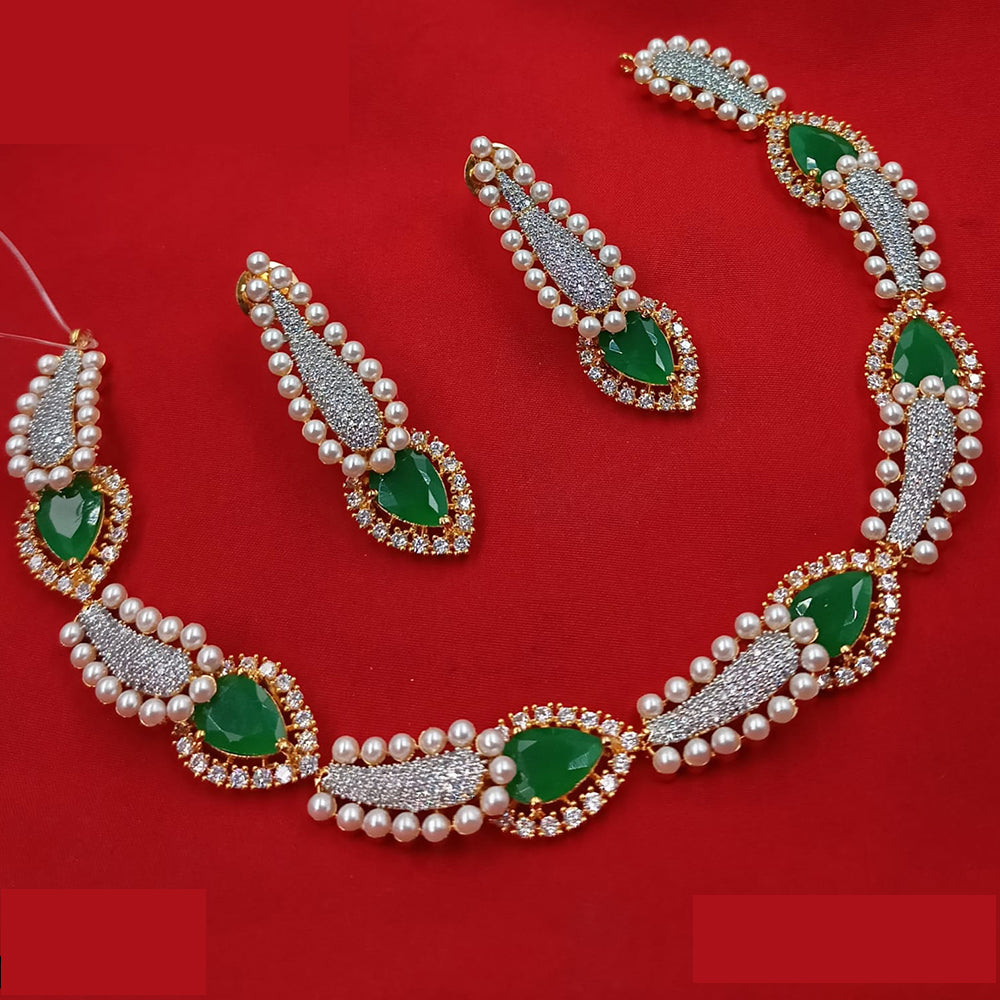 NAFJ Celestial Shine American Diamond Necklace Set with Pearl Work
