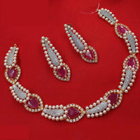 NAFJ Celestial Shine American Diamond Necklace Set with Pearl Work