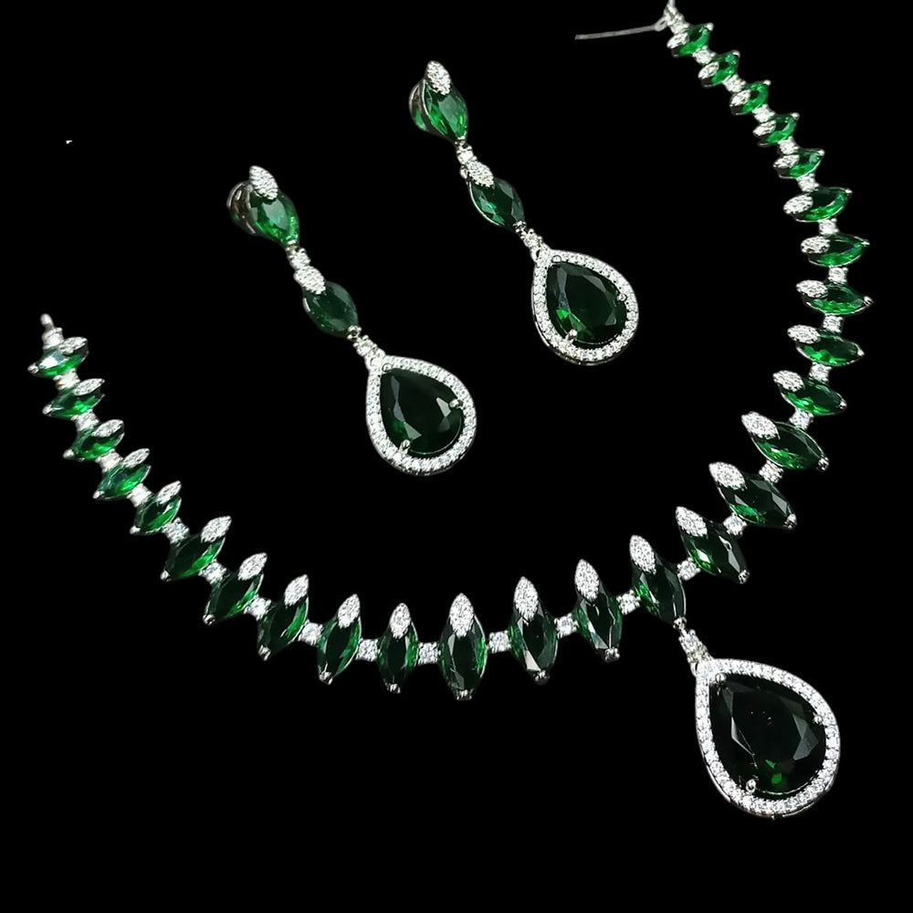 NAFJ Radiant Glow American Diamond Necklace Set with Elegant Detailing for Women
