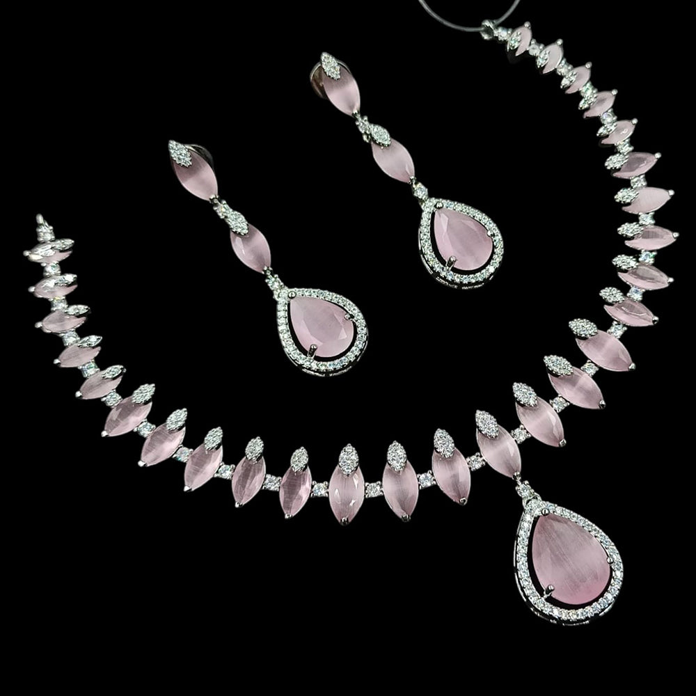 NAFJ Radiant Glow American Diamond Necklace Set with Elegant Detailing for Women