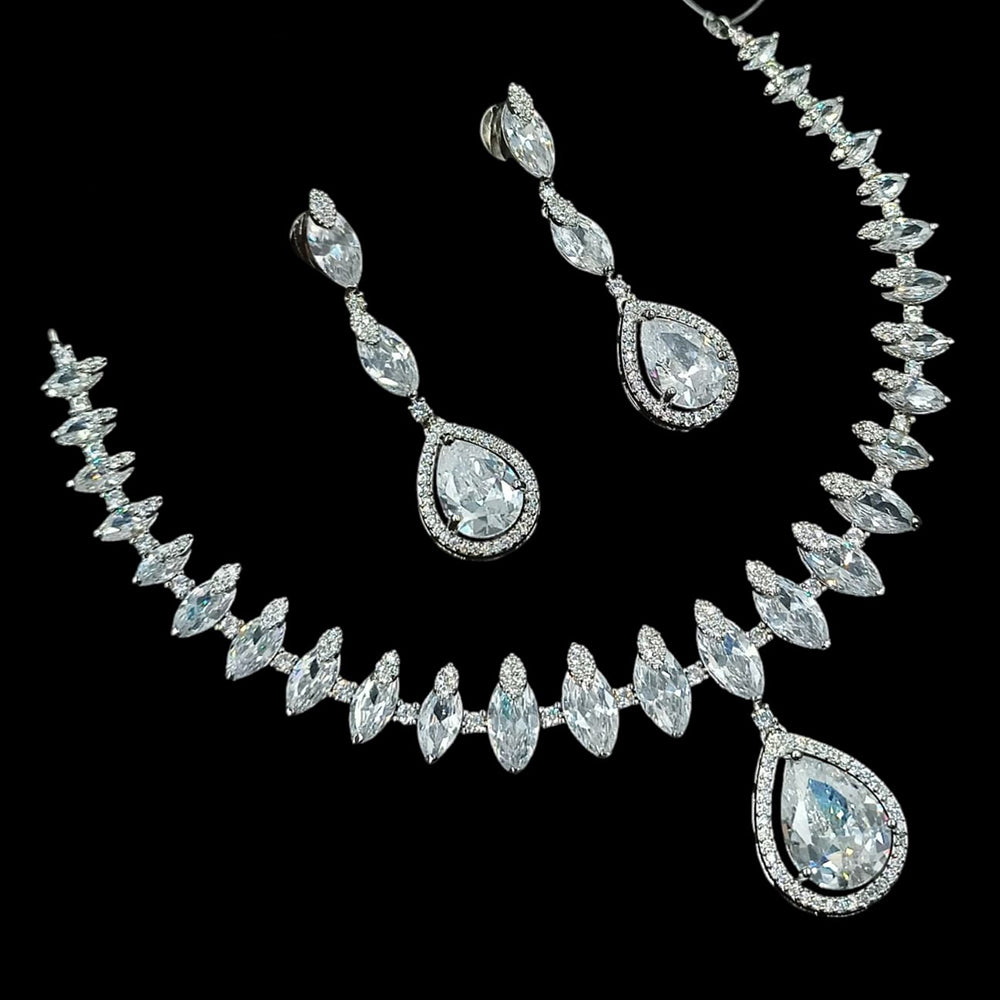 NAFJ Radiant Glow American Diamond Necklace Set with Elegant Detailing for Women
