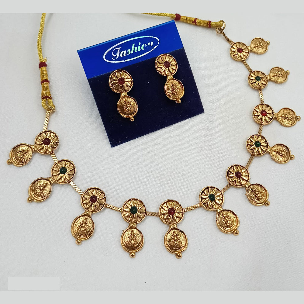 NAFJ Traditional South Indian Temple Style Pota Stone Long Necklace & Earrings Set