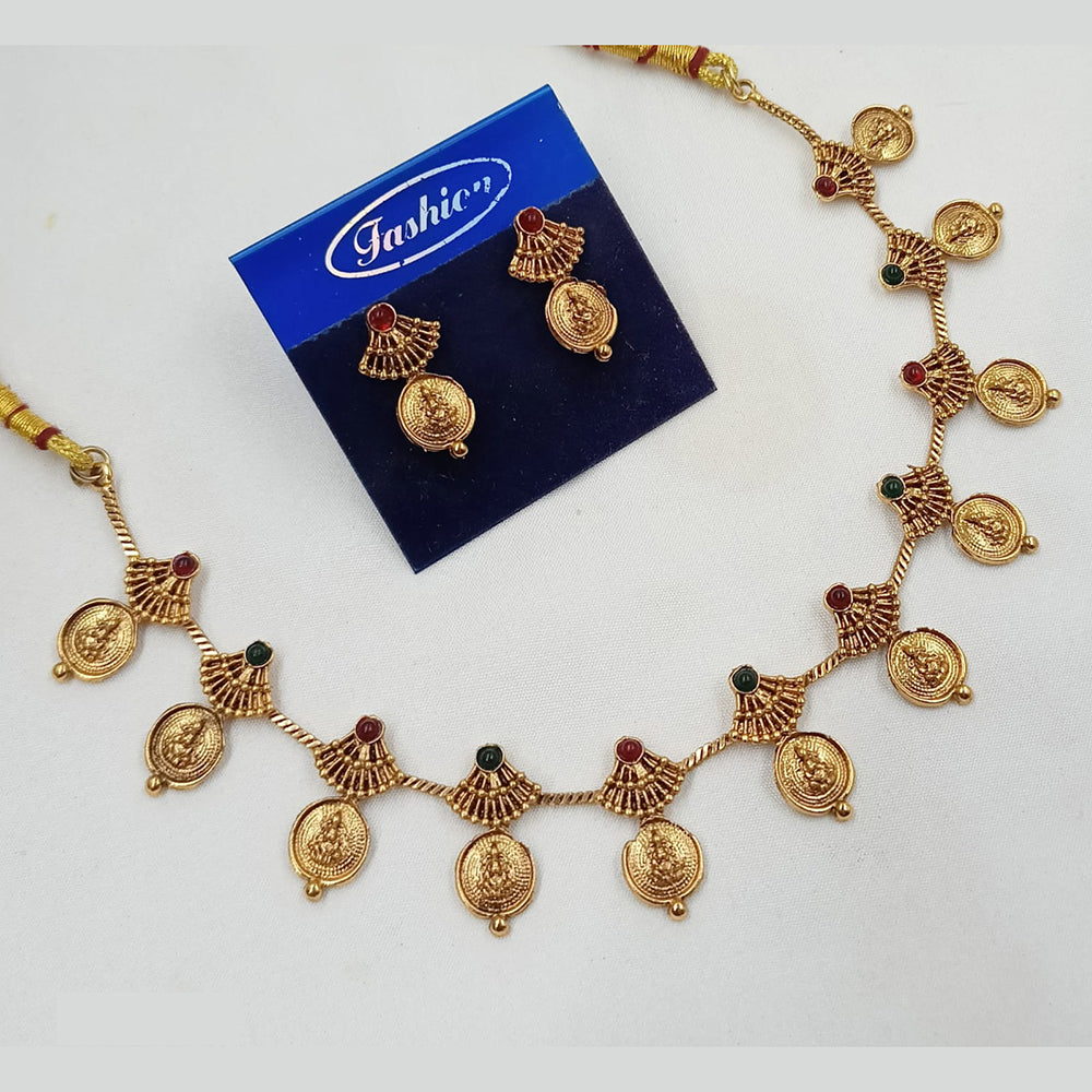 NAFJ Traditional South Indian Temple Style Pota Stone Long Necklace & Earrings Set