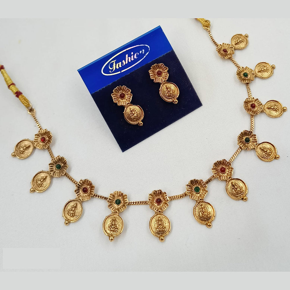 NAFJ Traditional South Indian Temple Style Pota Stone Long Necklace & Earrings Set