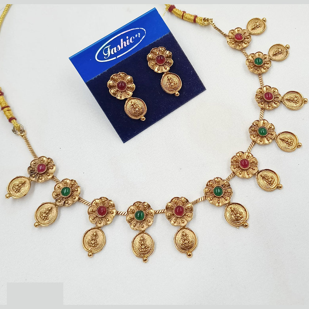 NAFJ Traditional South Indian Temple Style Pota Stone Long Necklace & Earrings Set