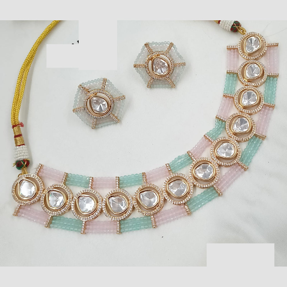 NAFJ Handcrafted Polki Kundan And Pearl Choker Necklace Set for Festive And Wedding Wear