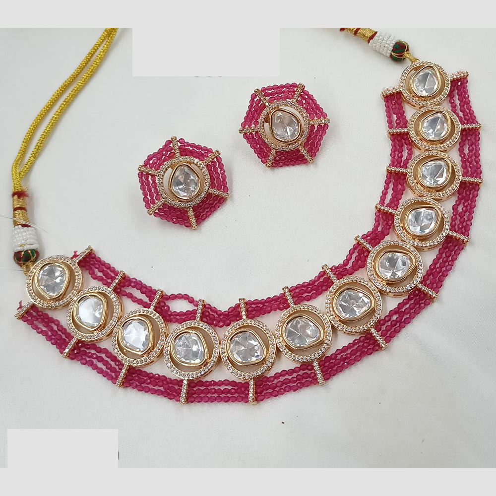 NAFJ Handcrafted Polki Kundan And Pearl Choker Necklace Set for Festive And Wedding Wear