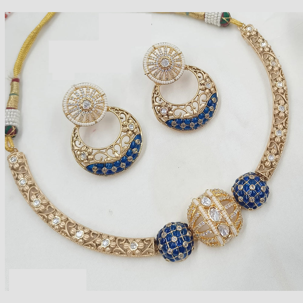 NAFJ Handcrafted Polki Kundan And Pearl Choker Necklace Set for Festive And Wedding Wear