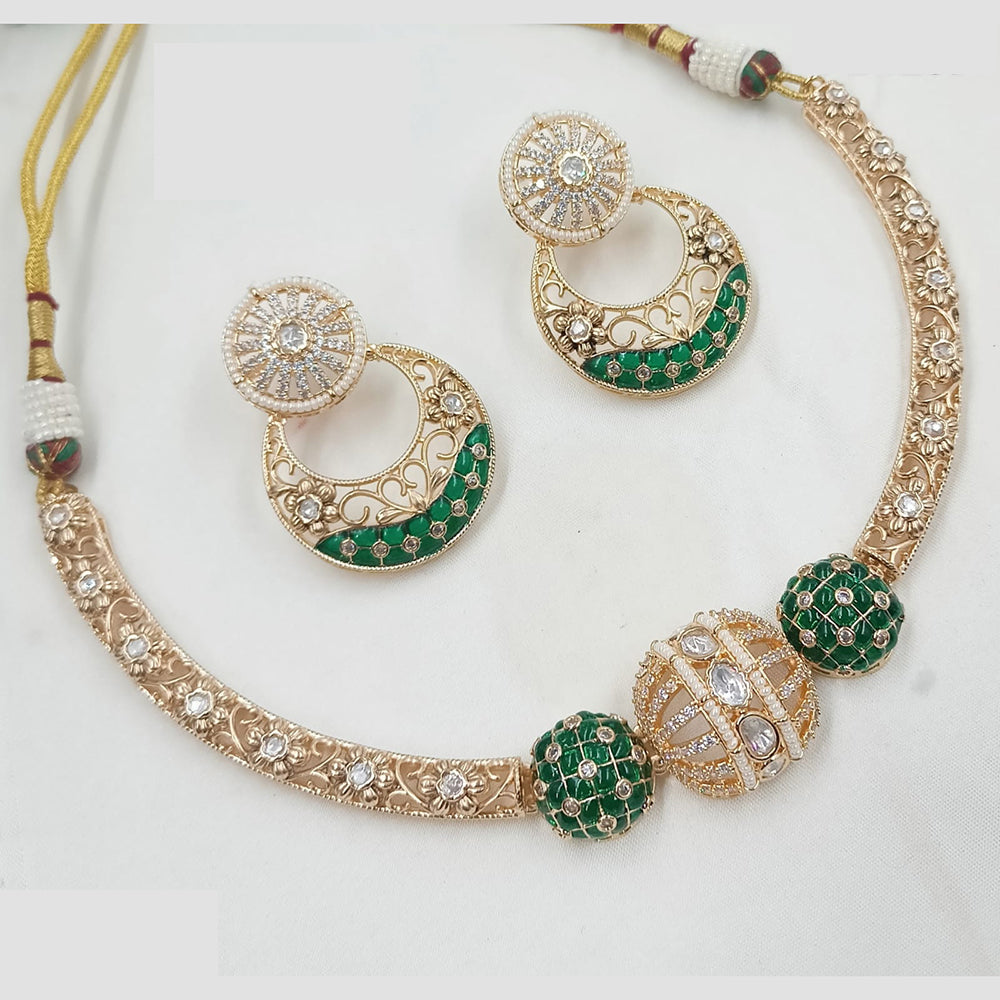 NAFJ Handcrafted Polki Kundan And Pearl Choker Necklace Set for Festive And Wedding Wear