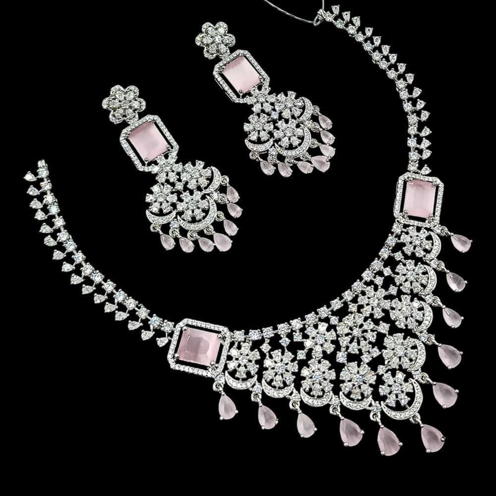 NAFJ Royal Touch American Diamond Necklace with Matching Earrings