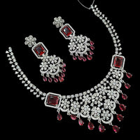 NAFJ Royal Touch American Diamond Necklace with Matching Earrings