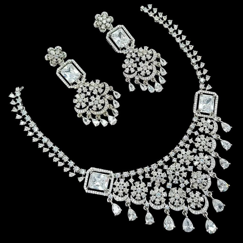 NAFJ Royal Touch American Diamond Necklace with Matching Earrings