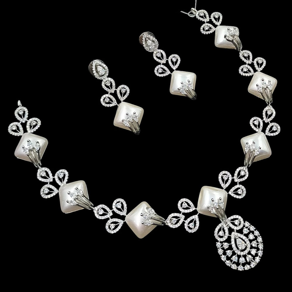 NAFJ Majestic American Diamond Style Necklace Set for Engagement & Special Occasions