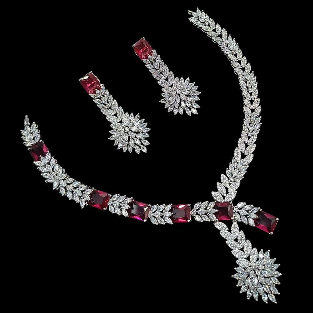 NAFJ Majestic American Diamond Style Necklace Set for Engagement & Special Occasions